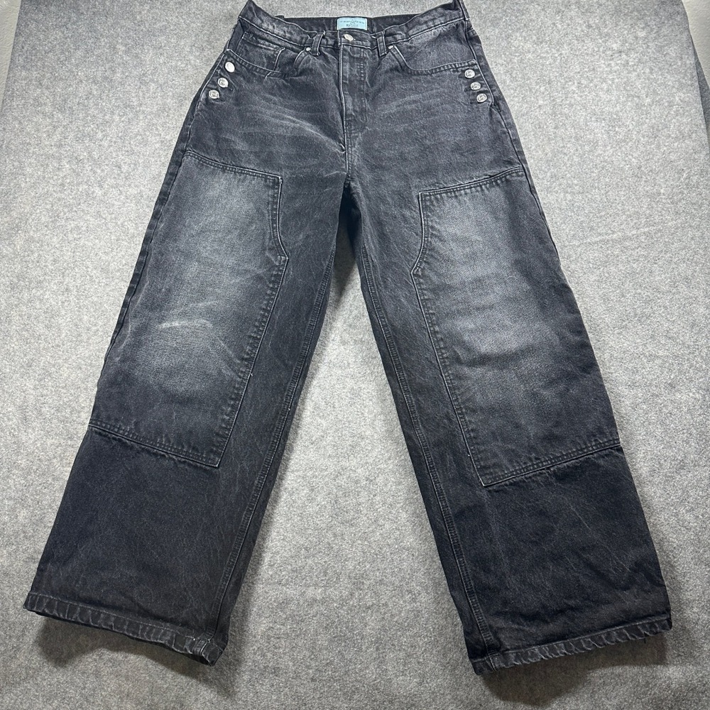 Revice Denim Wide Leg Jeans Womens 30 Black Carpenter Sailor Double Knee Baggy